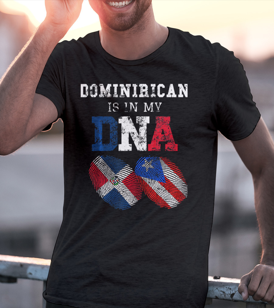 Dominirican Is In My DNA Puerto Rico Republica Flag Fingerprints T-Shirt