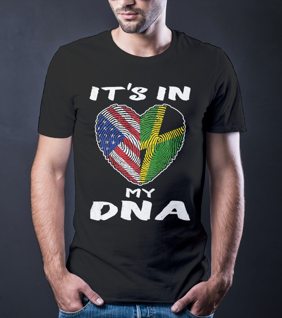 IT'S IN MY DNA USA Jamaica Fingerprint Heart T-Shirt
