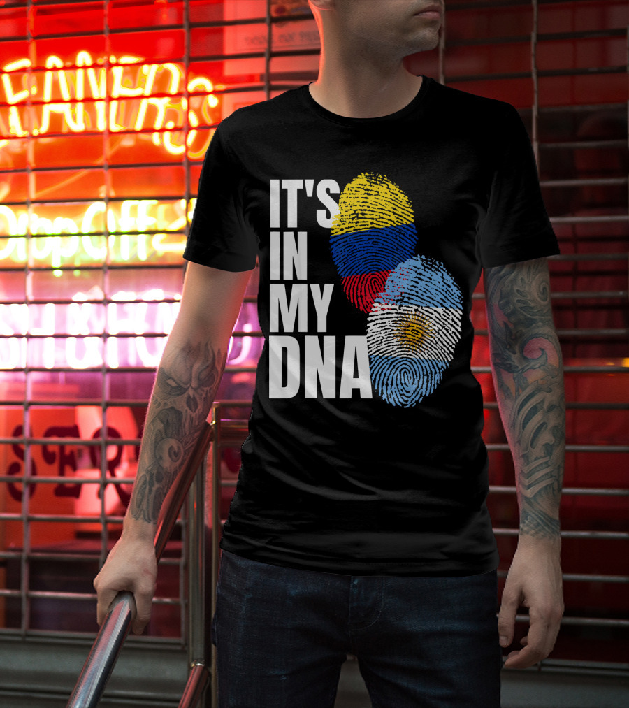 IT'S IN MY DNA Colombian And Argentinian Flags Fingerprint T-Shirt