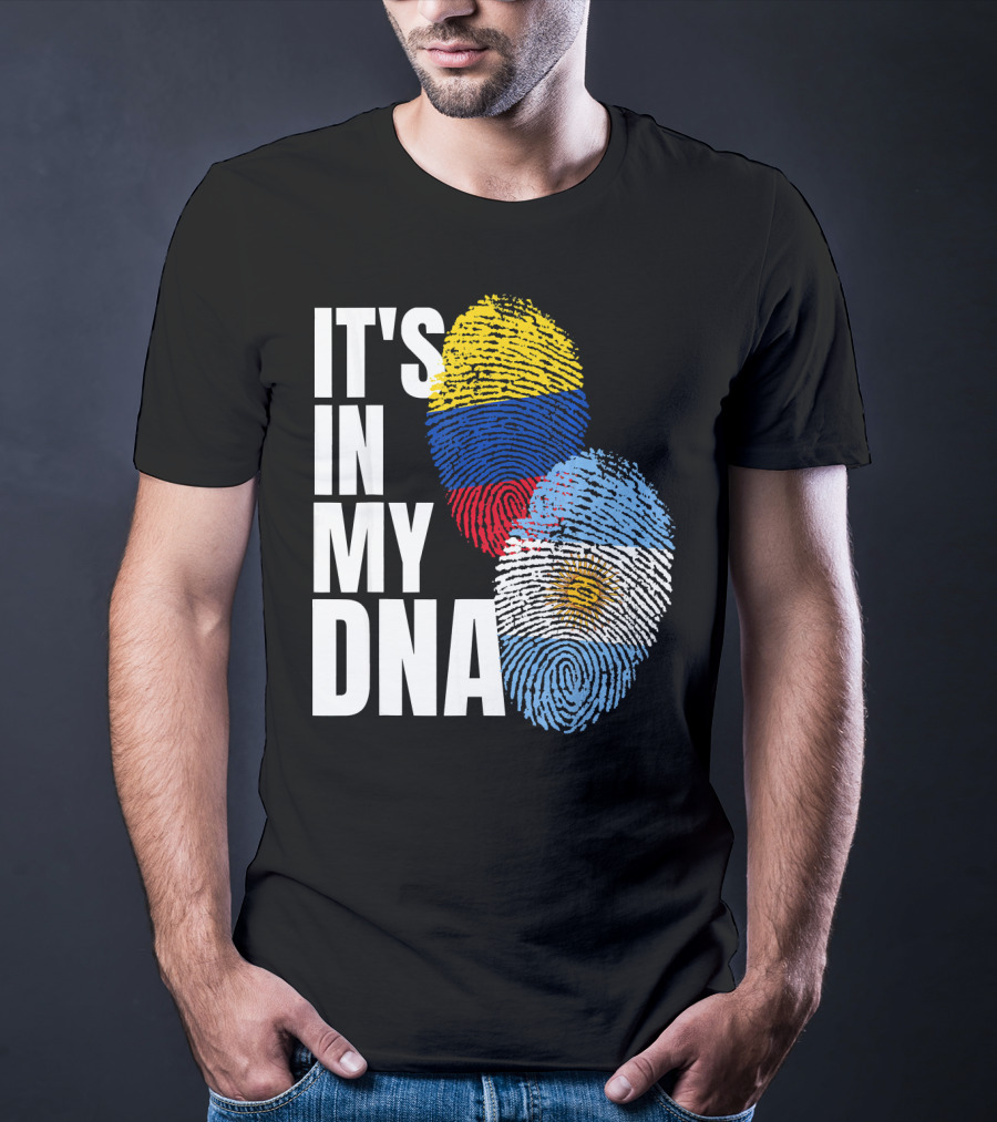 IT'S IN MY DNA Colombian And Argentinian Flags Fingerprint T-Shirt