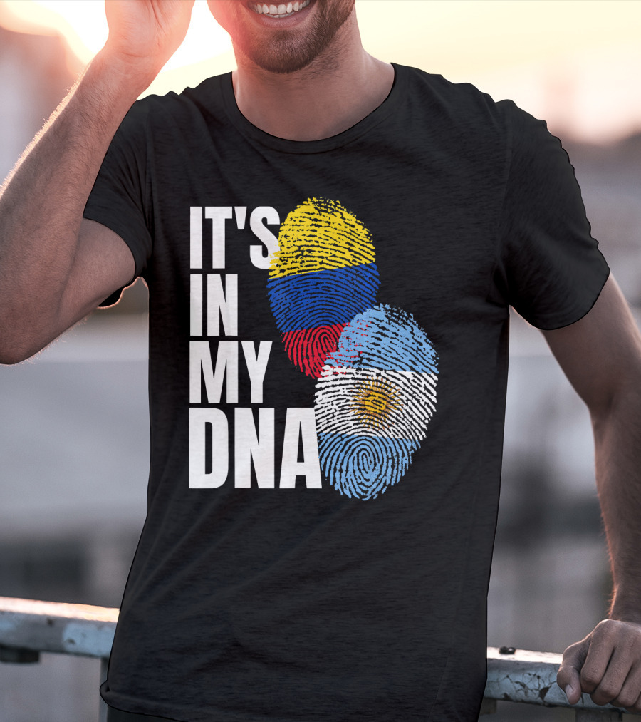 IT'S IN MY DNA Colombian And Argentinian Flags Fingerprint T-Shirt