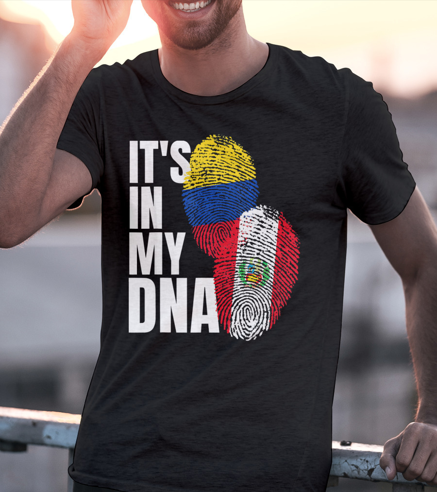 IT'S IN MY DNA Peruvian And Colombian Fingerprint Flag Heritage T-Shirt
