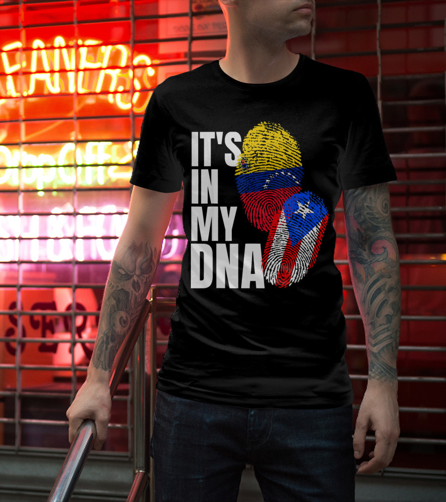 It's In My DNA Venezuelan And Boricua Flag Fingerprints T-Shirt