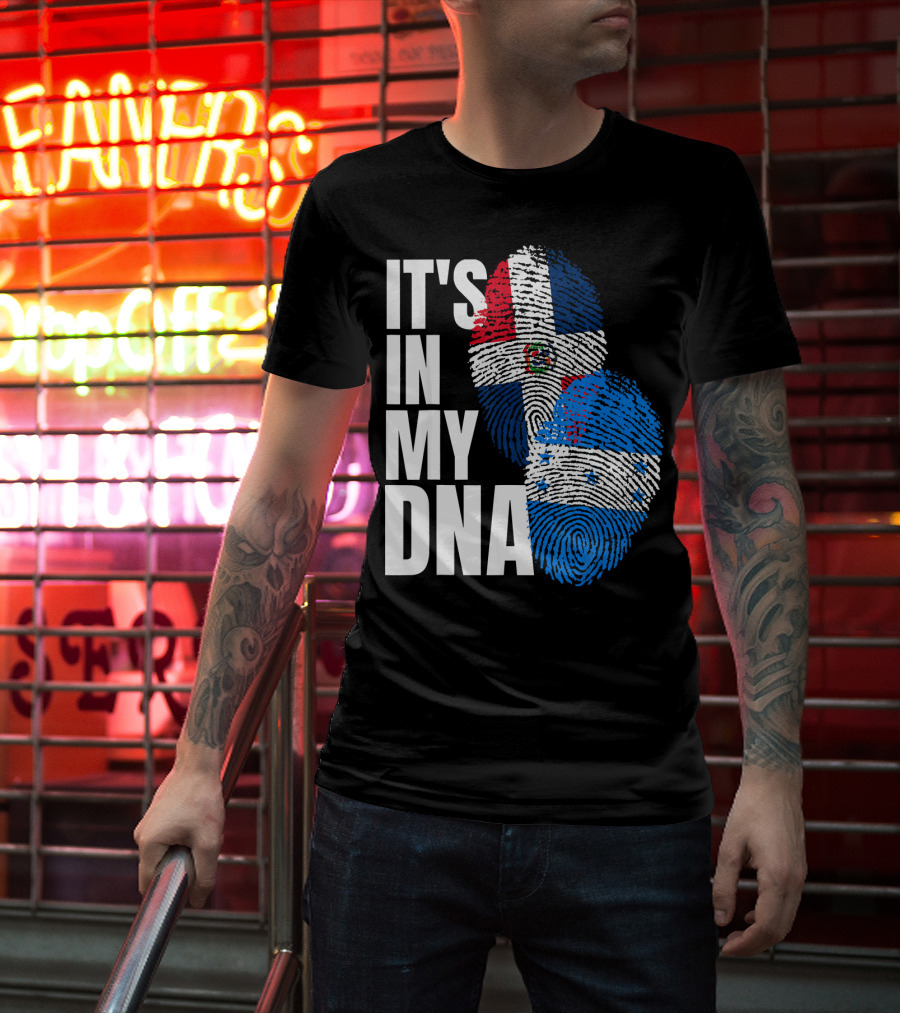 Honduran And Dominican Mix It's In My DNA Fingerprints Flag T-Shirt