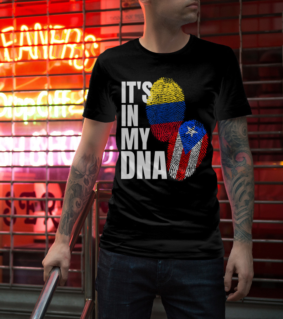 It's In My DNA Puerto Rican And Colombian Flag Fingerprints T-Shirt