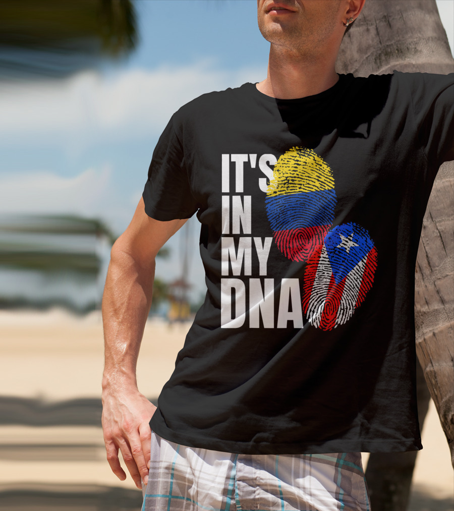 It's In My DNA Puerto Rican And Colombian Flag Fingerprints T-Shirt