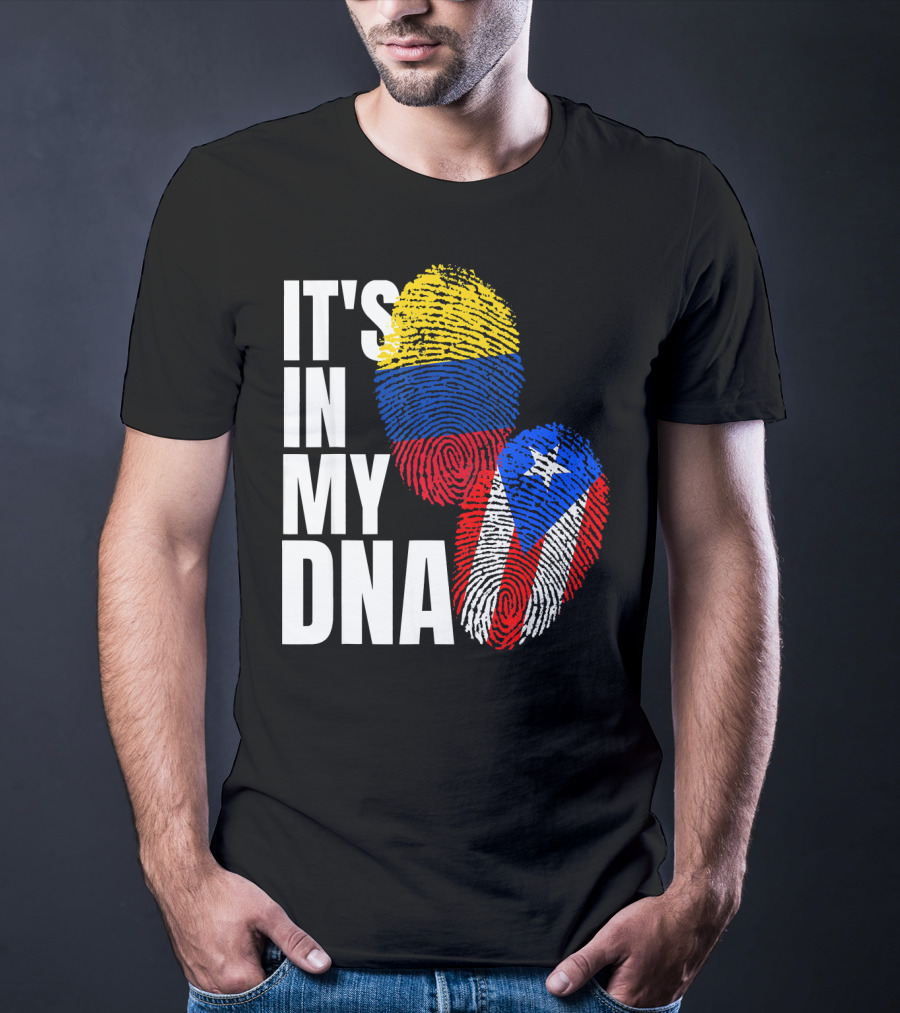 It's In My DNA Puerto Rican And Colombian Flag Fingerprints T-Shirt