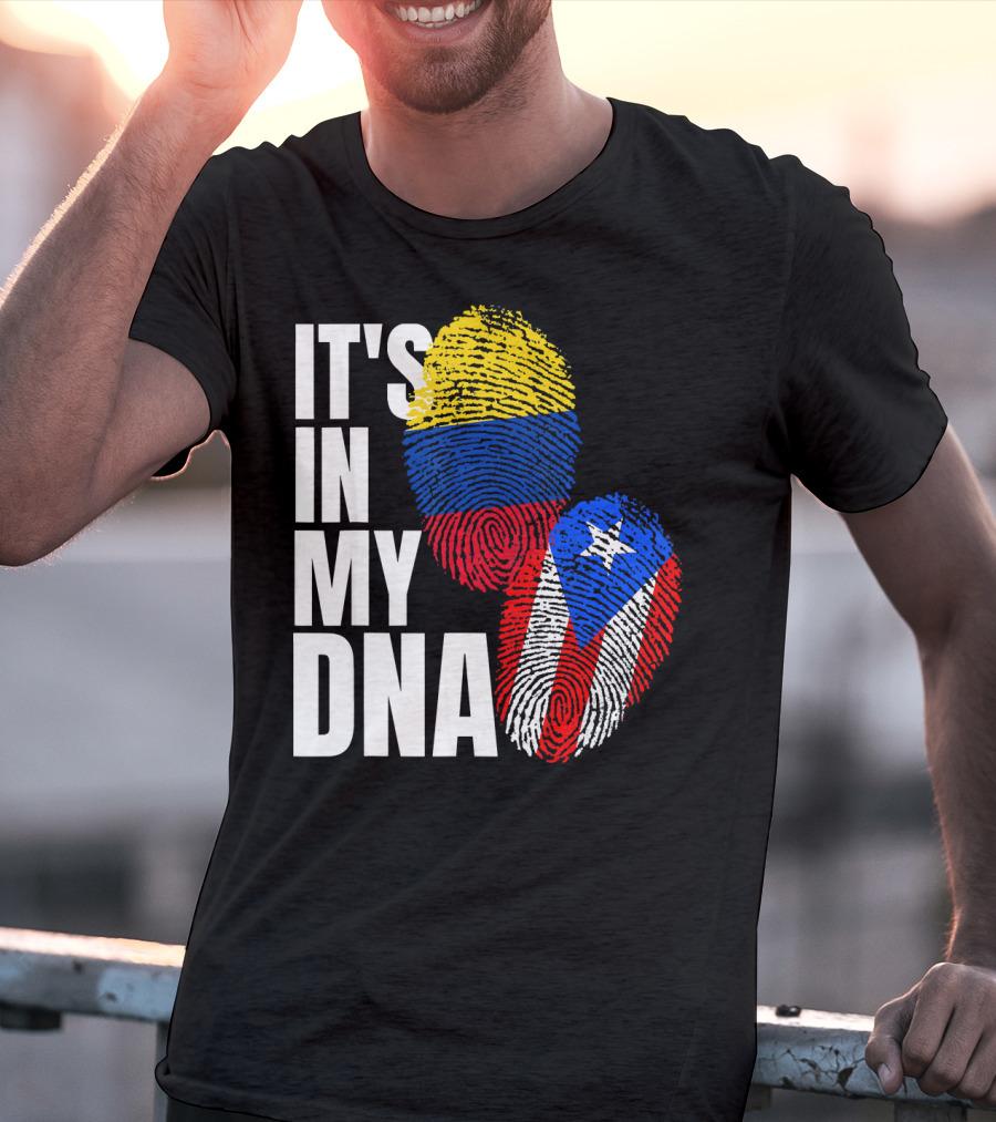 It's In My DNA Puerto Rican And Colombian Flag Fingerprints T-Shirt