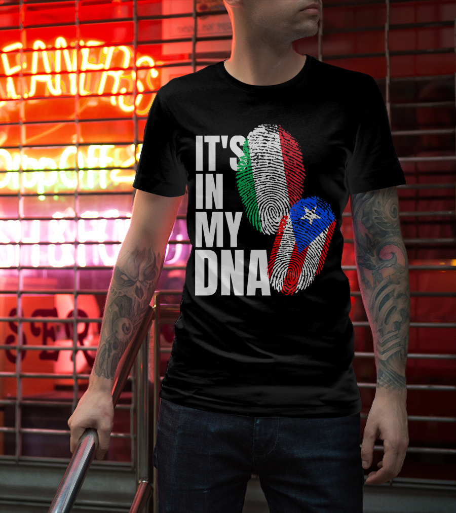 IT'S IN MY DNA Italian Puerto Rican Fingerprint Flag Mix T-Shirt