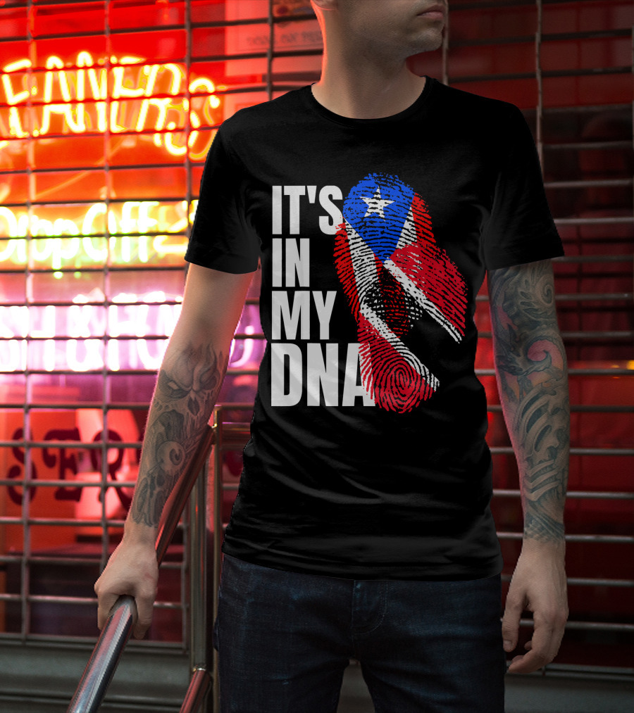 Trinidadian And Boricua Mix It's In My DNA Flag Fingerprint T-Shirt