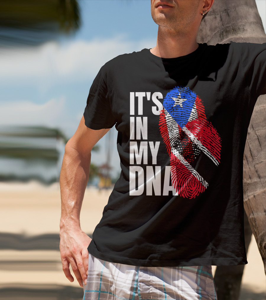 Trinidadian And Boricua Mix It's In My DNA Flag Fingerprint T-Shirt