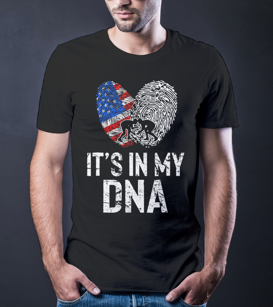 Wrestling USA Flag Fingerprint It's In My DNA T-Shirt