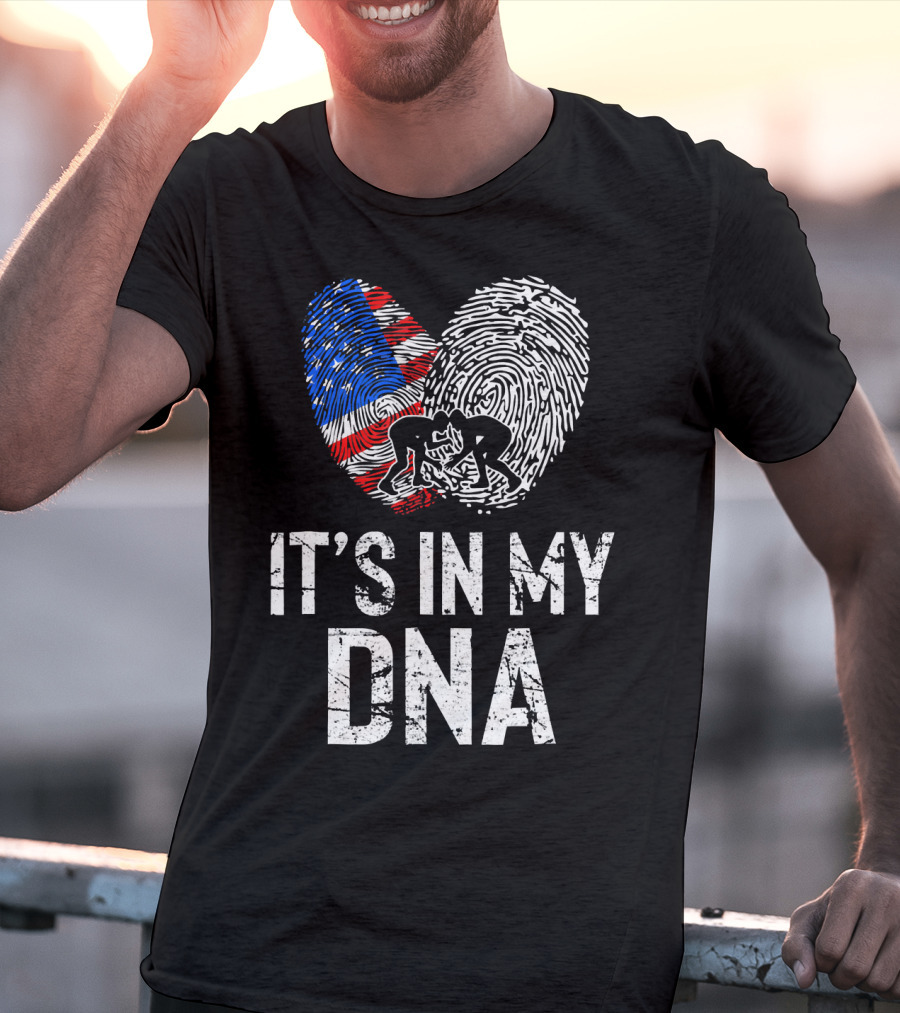 Wrestling USA Flag Fingerprint It's In My DNA T-Shirt