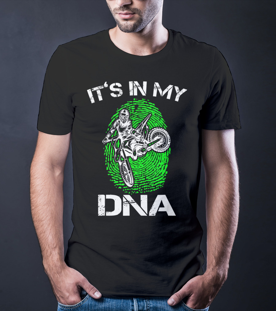 Motocross It's In My DNA Green Dirt Bike Fingerprint Rider T-Shirt