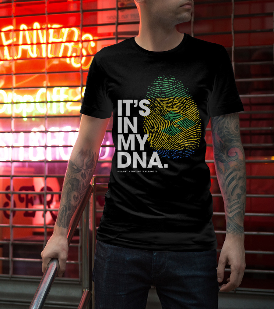 IT'S IN MY DNA Saint Vincentian Roots Fingerprint Flag Colors T-Shirt