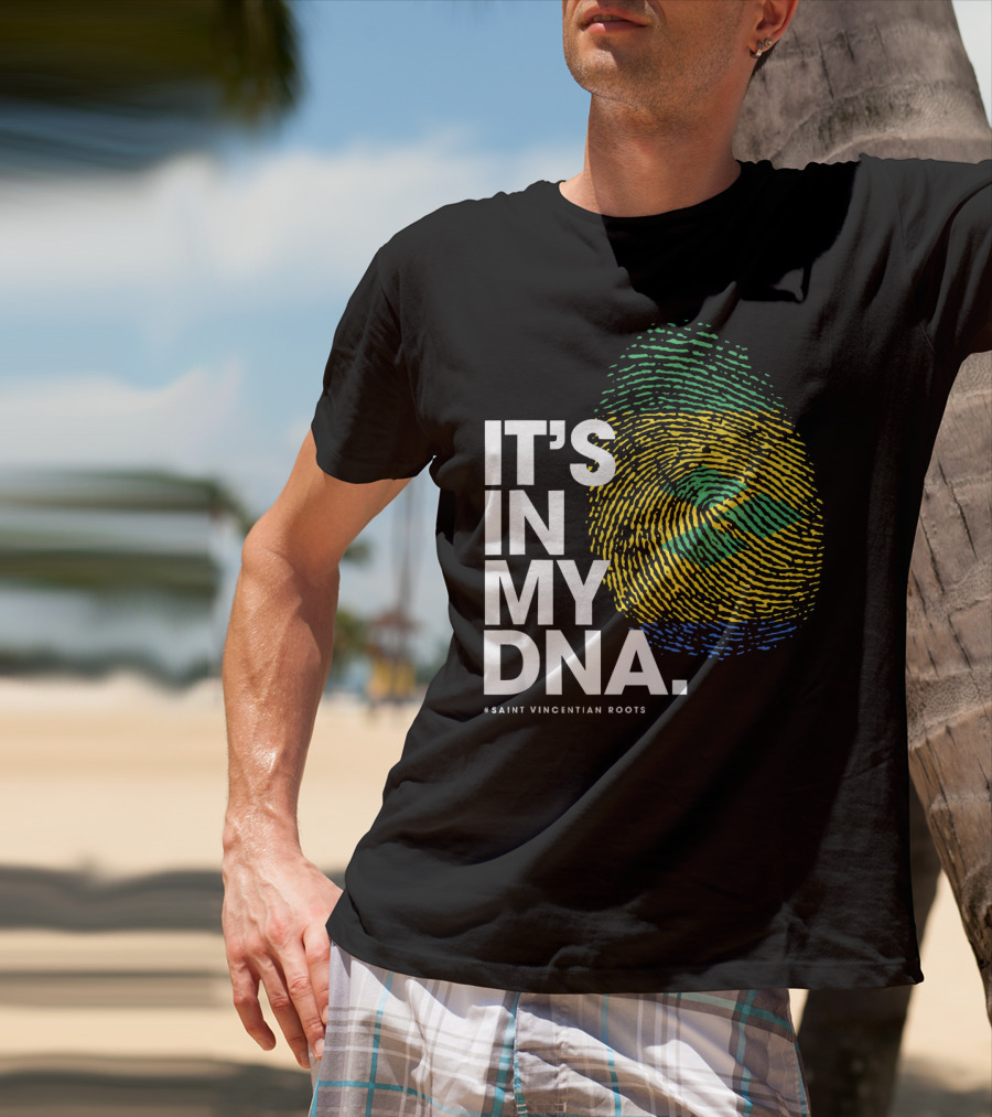 IT'S IN MY DNA Saint Vincentian Roots Fingerprint Flag Colors T-Shirt