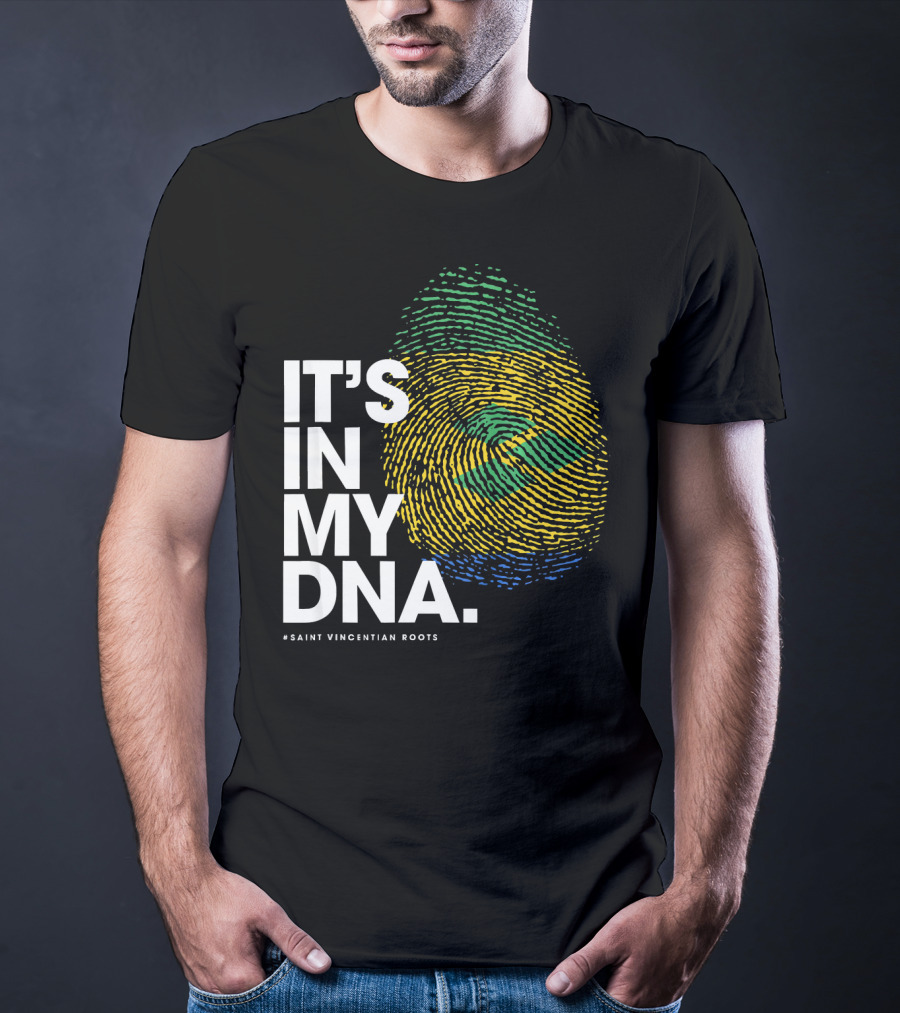 IT'S IN MY DNA Saint Vincentian Roots Fingerprint Flag Colors T-Shirt