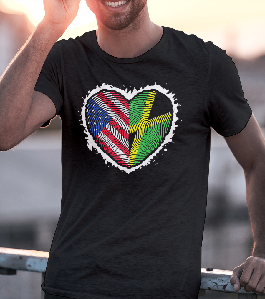 Fingerprint DNA Heart Love Jamaica USA Flag T-Shirt