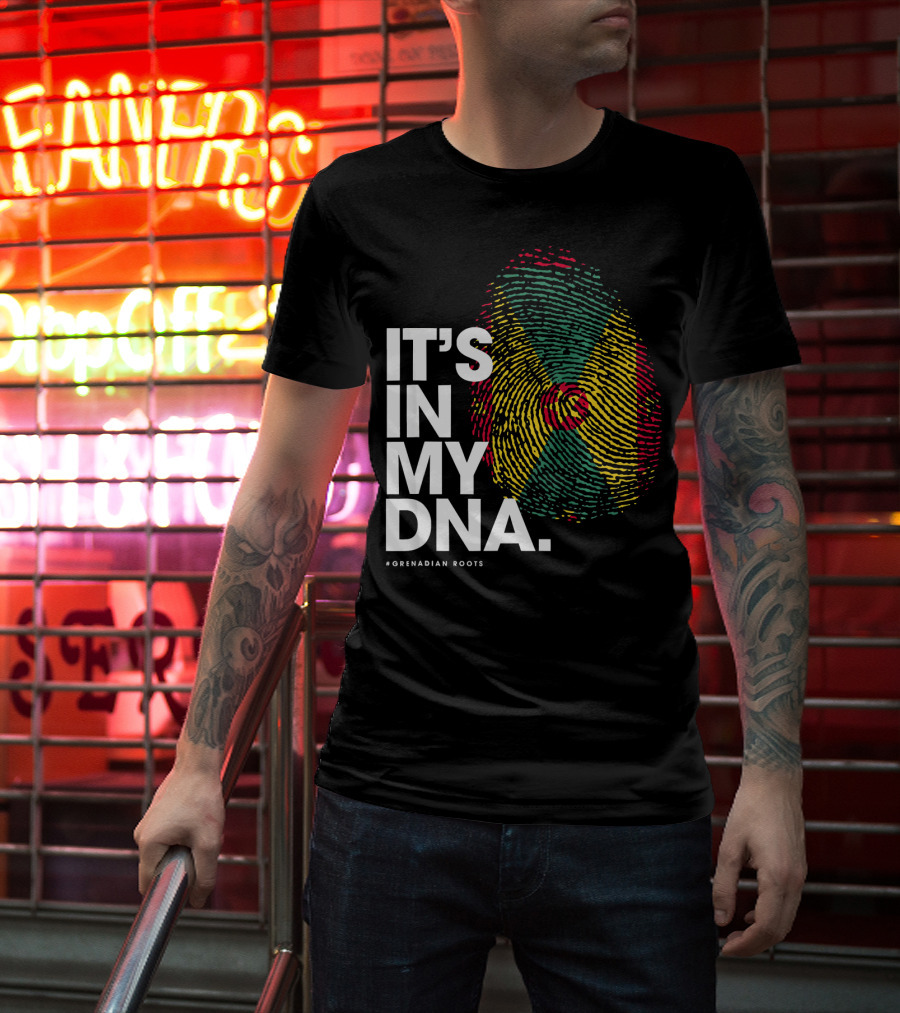 IT'S IN MY DNA Grenadian Roots Flag Fingerprint T-Shirt