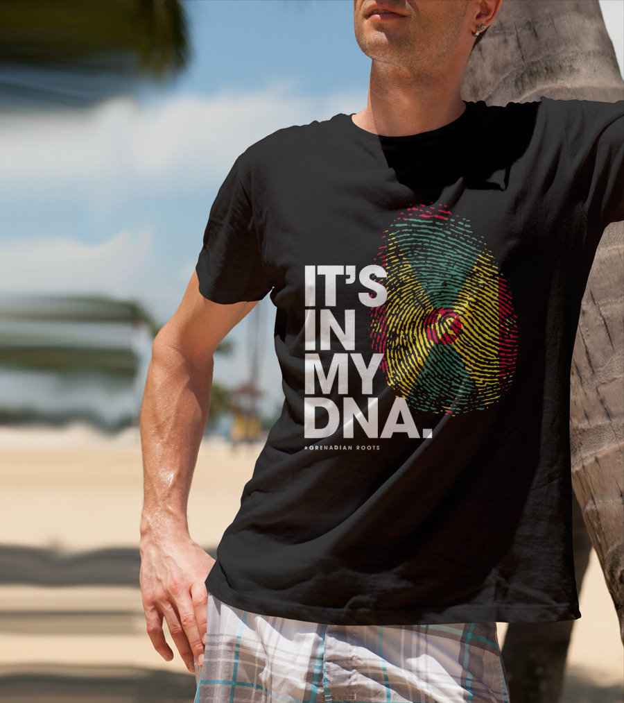 IT'S IN MY DNA Grenadian Roots Flag Fingerprint T-Shirt