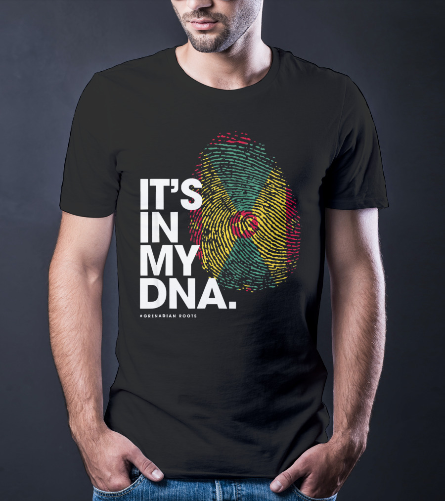 IT'S IN MY DNA Grenadian Roots Flag Fingerprint T-Shirt