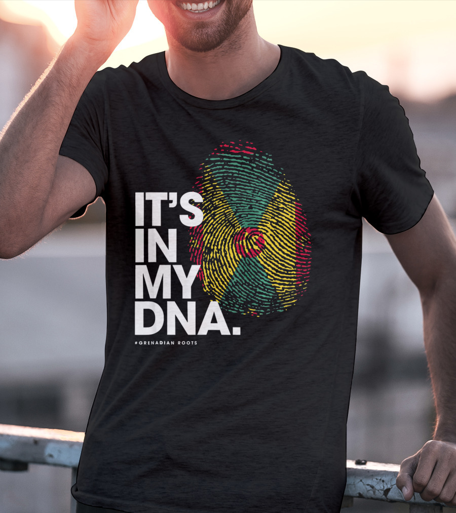 IT'S IN MY DNA Grenadian Roots Flag Fingerprint T-Shirt