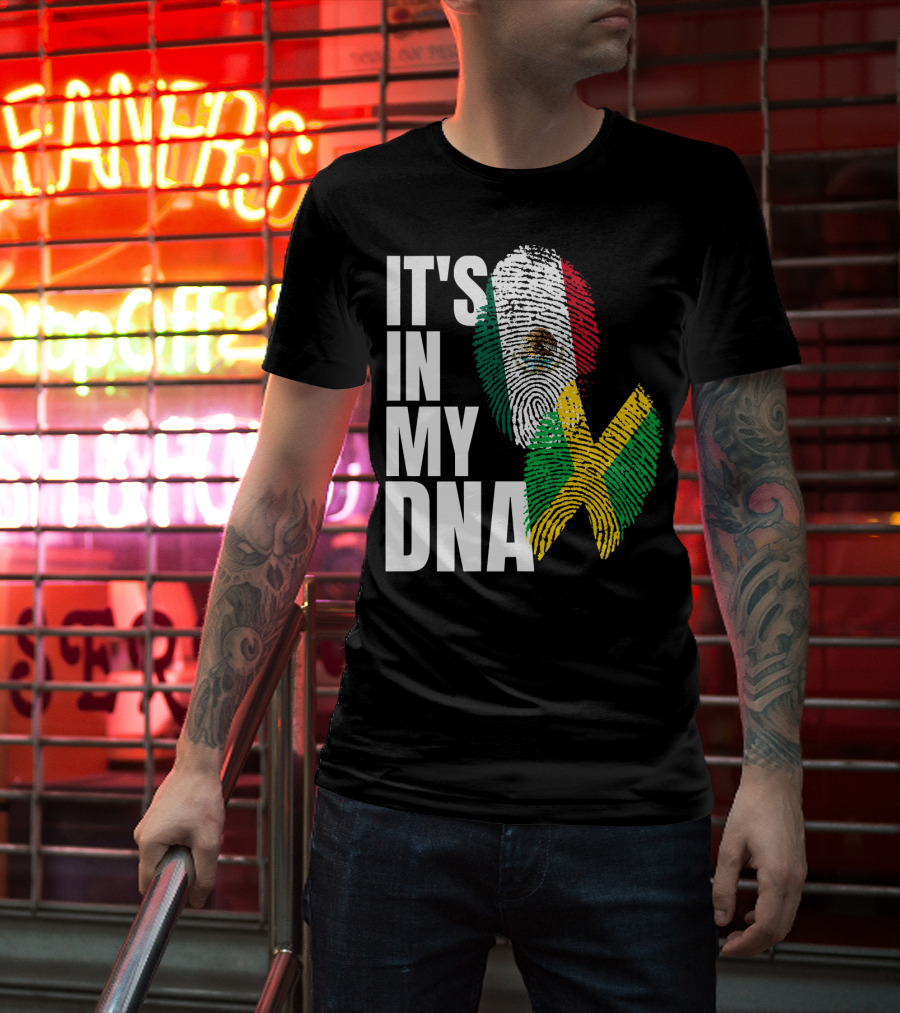 It's In My DNA Jamaican Mexican Flag Fingerprint Heritage T-Shirt