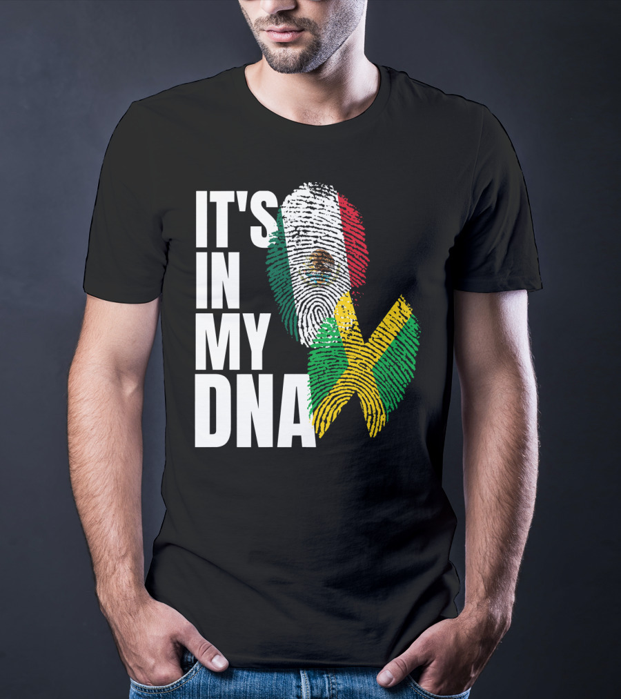 It's In My DNA Jamaican Mexican Flag Fingerprint Heritage T-Shirt