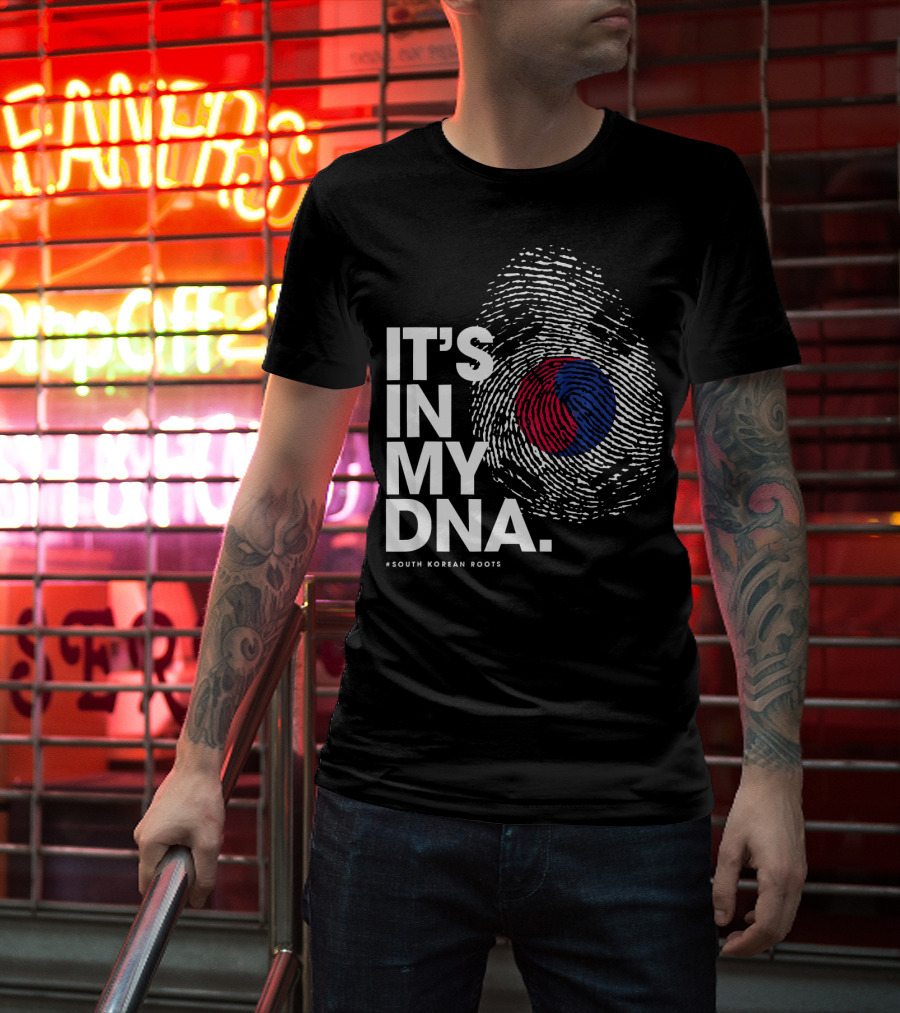 IT'S IN MY DNA South Korean Roots Fingerprint Flag T-Shirt