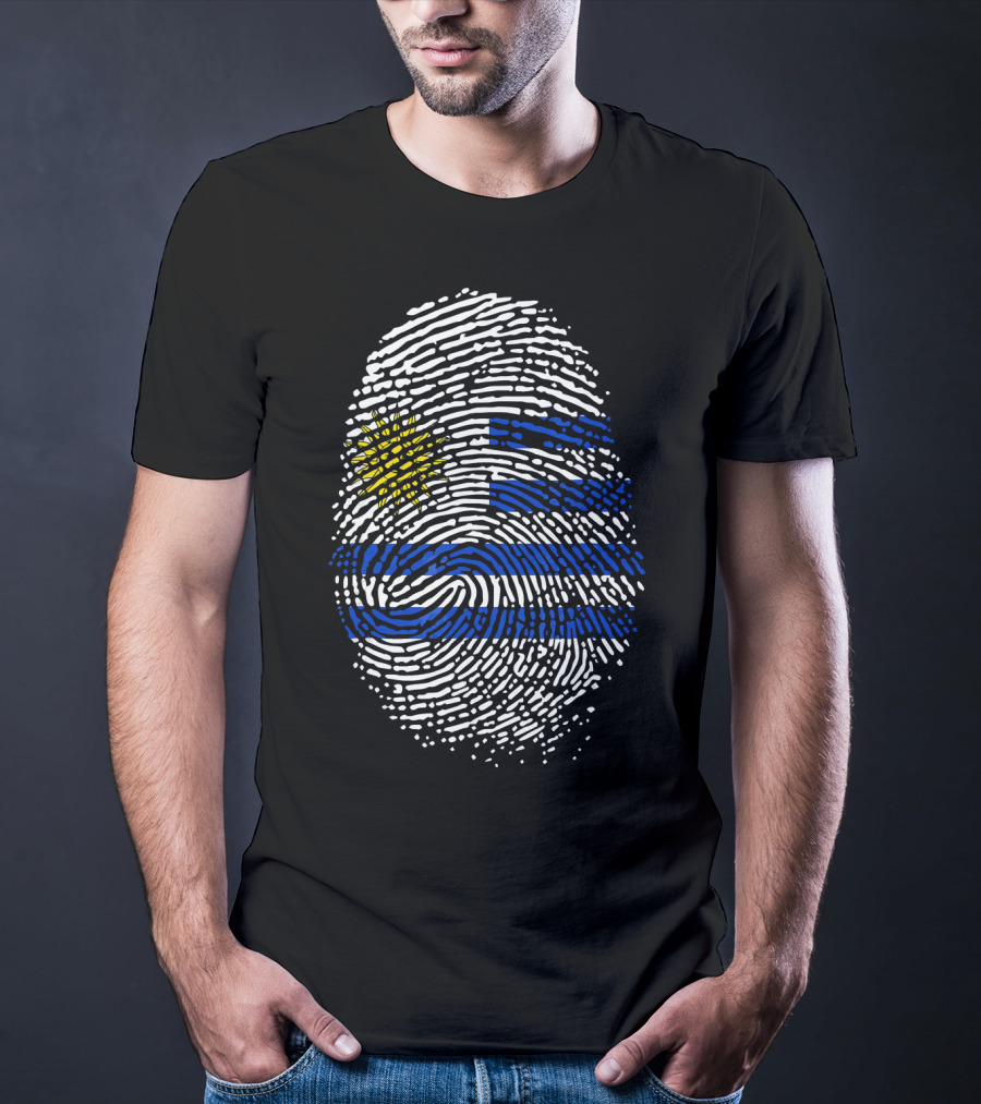 Uruguay Fingerprint Flag Theme Birthday DNA T-Shirt