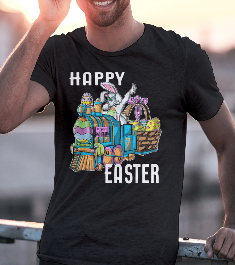 HAPPY EASTER Eggspress Bunny Train With Basket And Dabbing Rabbit T-Shirt