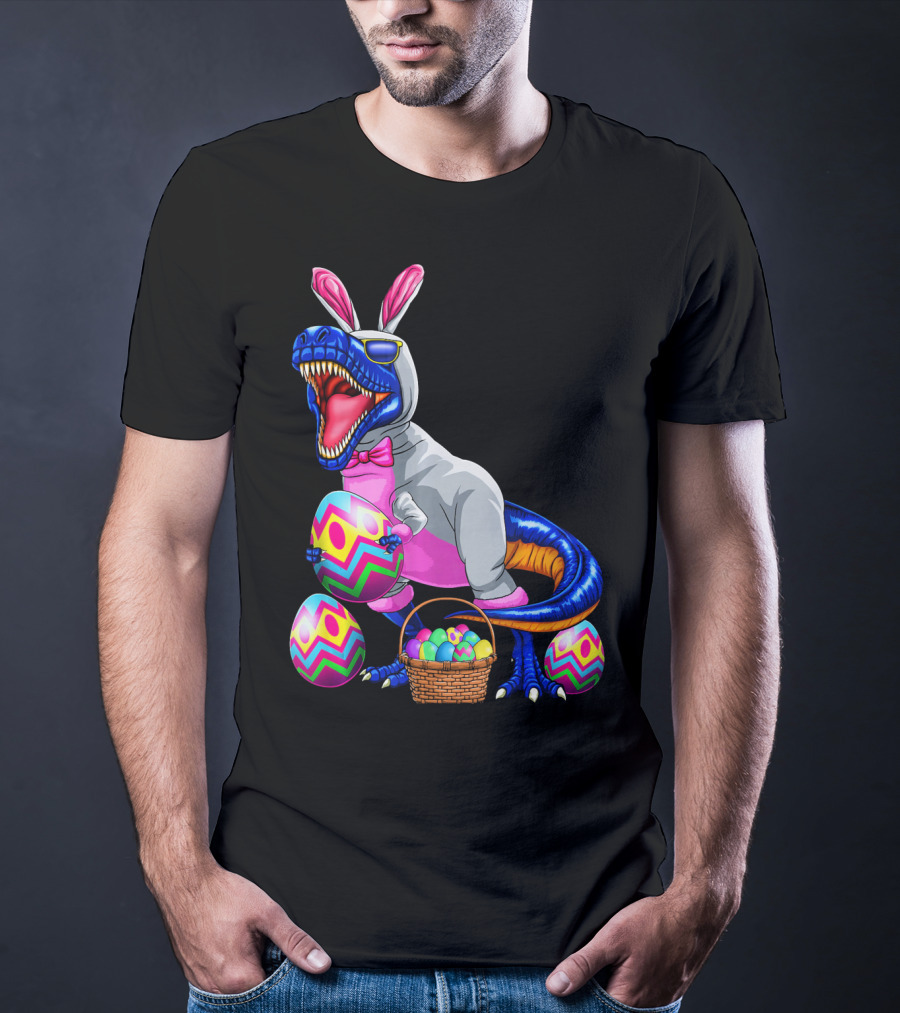 Easter Bunny T-Rex Dinosaur With Colorful Eggs T-Shirt