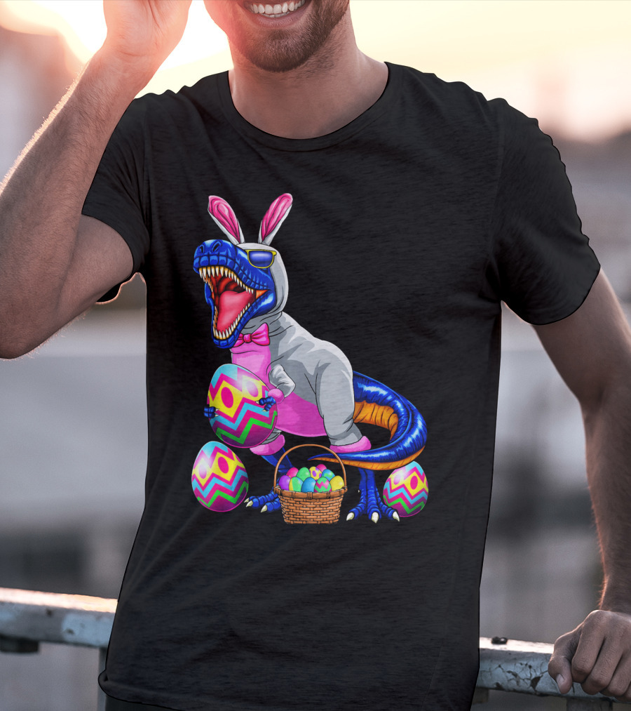 Easter Bunny T-Rex Dinosaur With Colorful Eggs T-Shirt