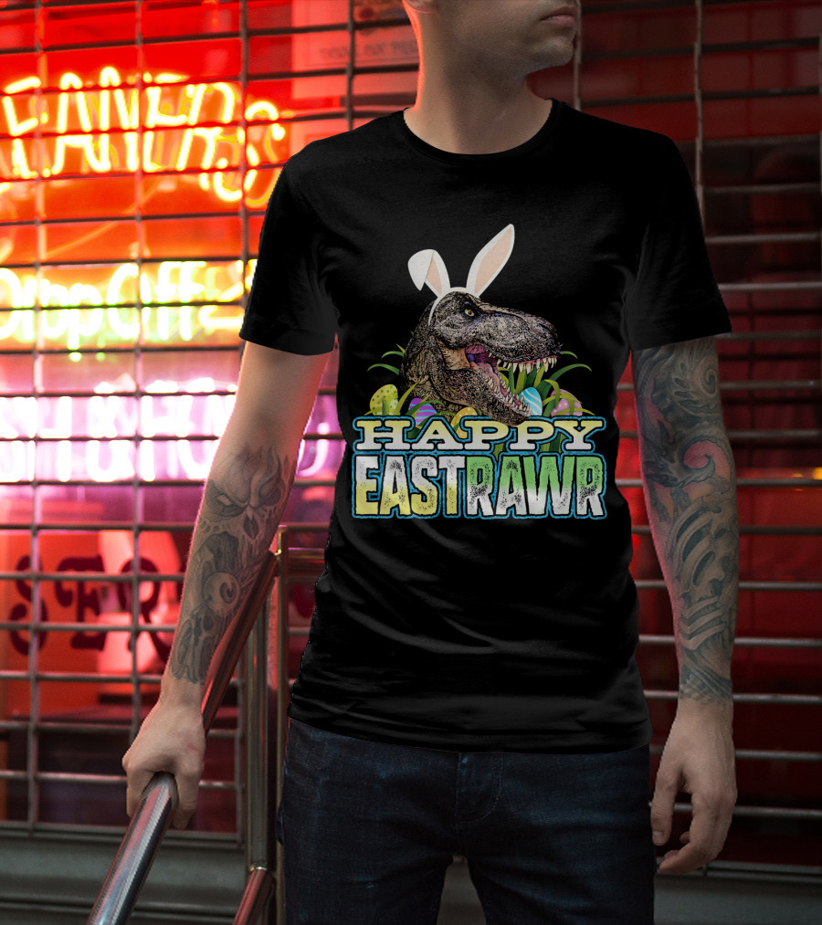 Happy Eastrawr Dinosaur Bunny Ears Easter Eggs T-Shirt