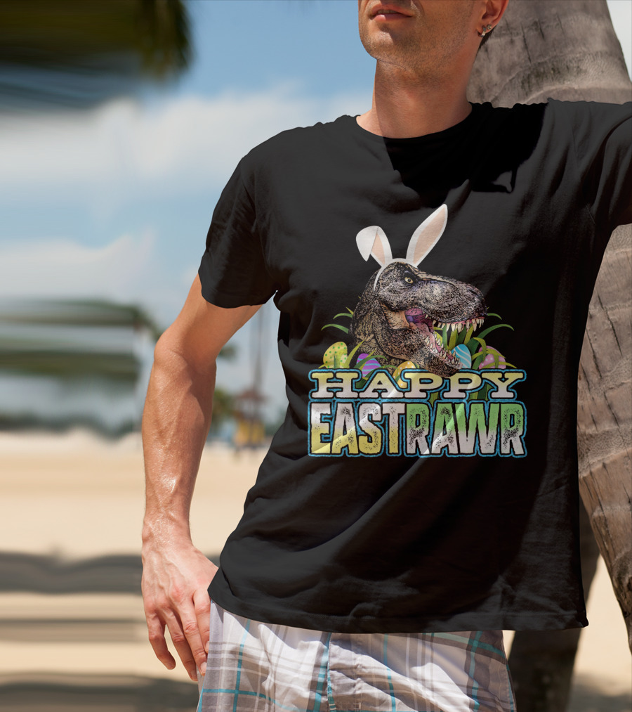 Happy Eastrawr Dinosaur Bunny Ears Easter Eggs T-Shirt