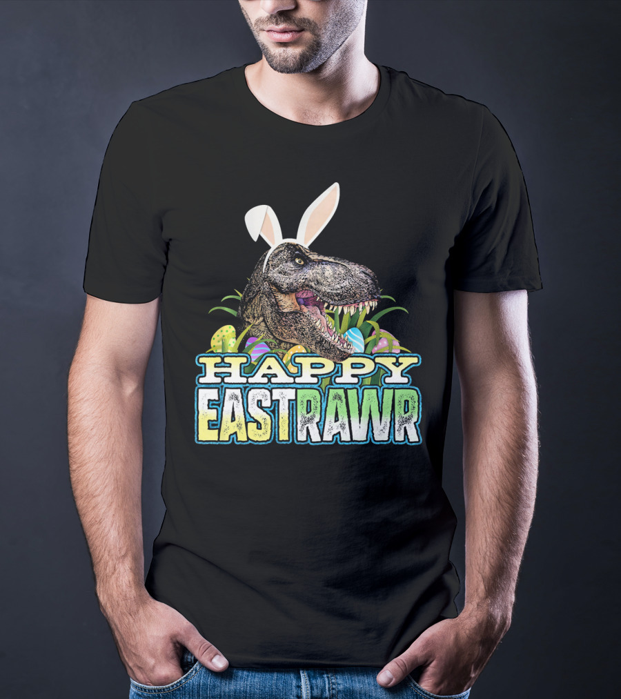 Happy Eastrawr Dinosaur Bunny Ears Easter Eggs T-Shirt