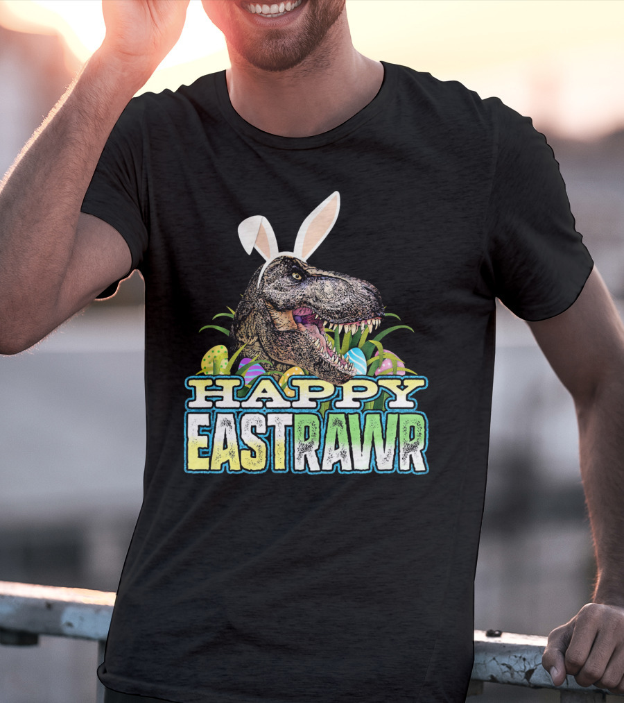 Happy Eastrawr Dinosaur Bunny Ears Easter Eggs T-Shirt