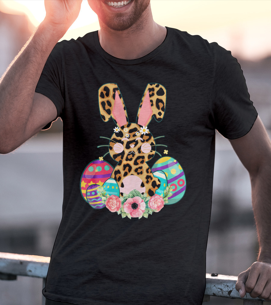 Bunny Leopard Print Floral Cute Easter Eggs T-Shirt