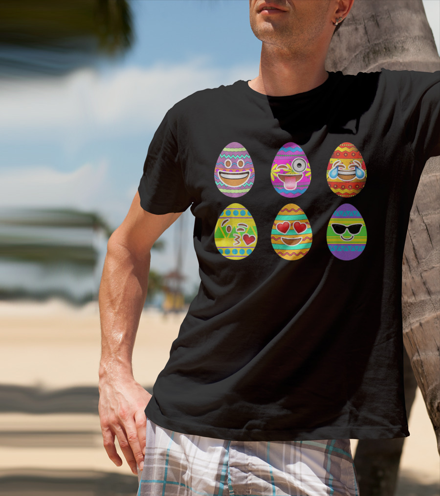 Funny Colorful Smiling Easter Eggs Emoji Faces T-Shirt