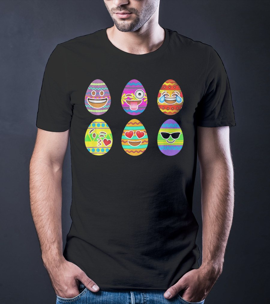 Funny Colorful Smiling Easter Eggs Emoji Faces T-Shirt