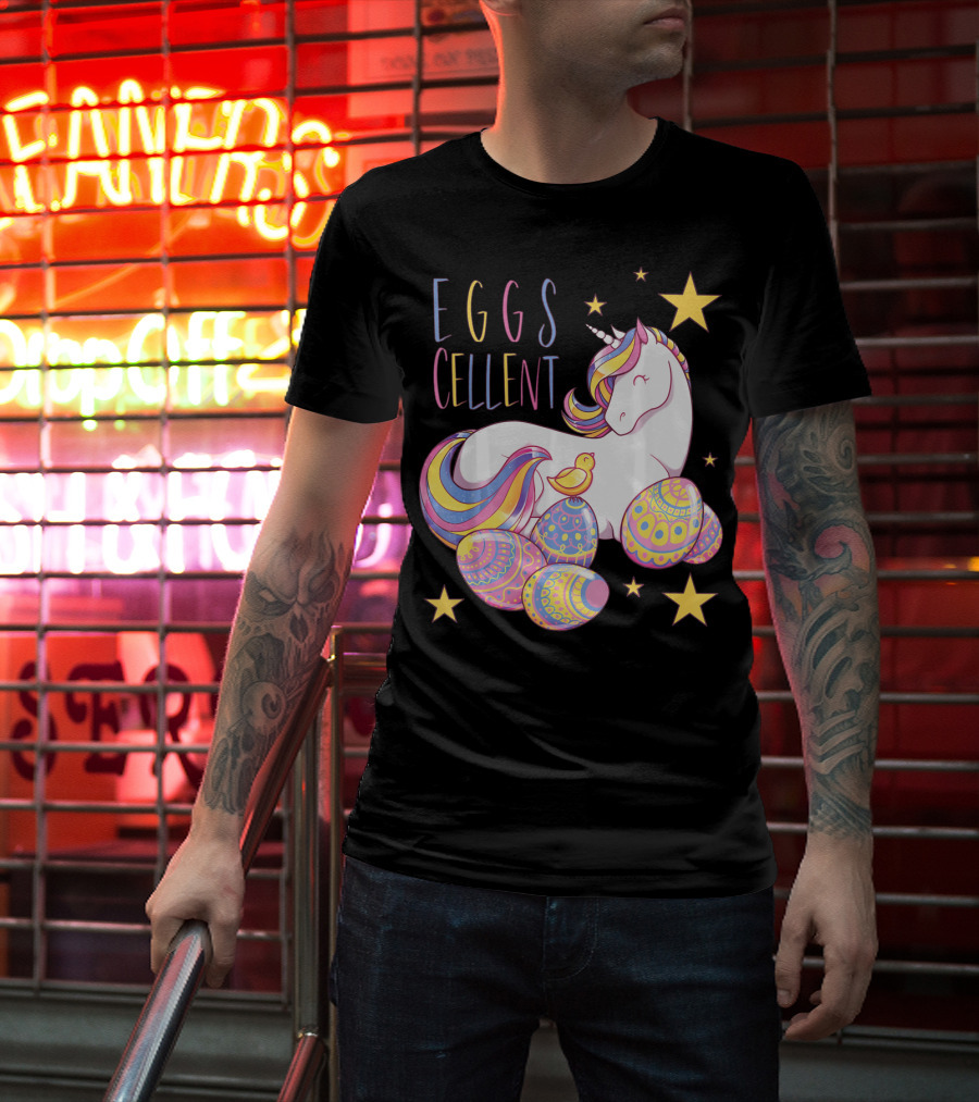 Eggs Cellent Easter Unicorn With Colorful Eggs And Stars T-Shirt
