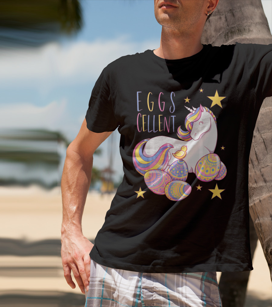 Eggs Cellent Easter Unicorn With Colorful Eggs And Stars T-Shirt
