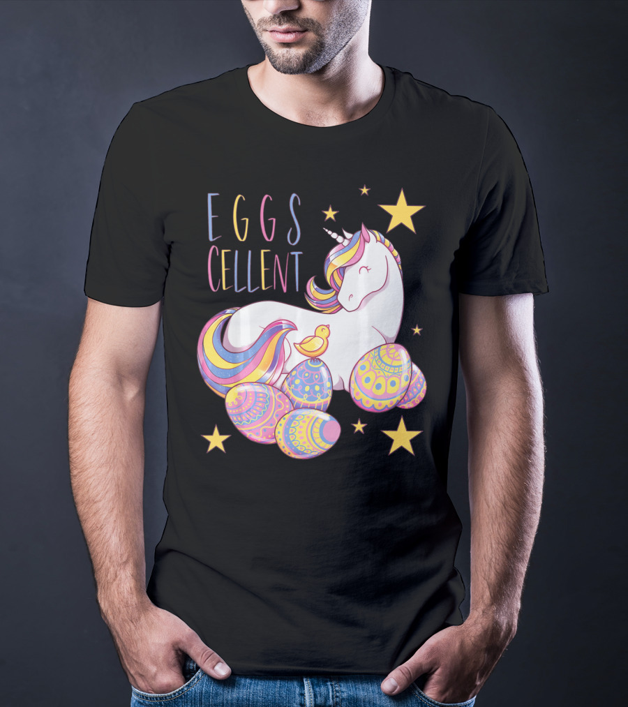 Eggs Cellent Easter Unicorn With Colorful Eggs And Stars T-Shirt