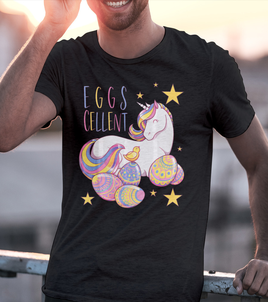 Eggs Cellent Easter Unicorn With Colorful Eggs And Stars T-Shirt