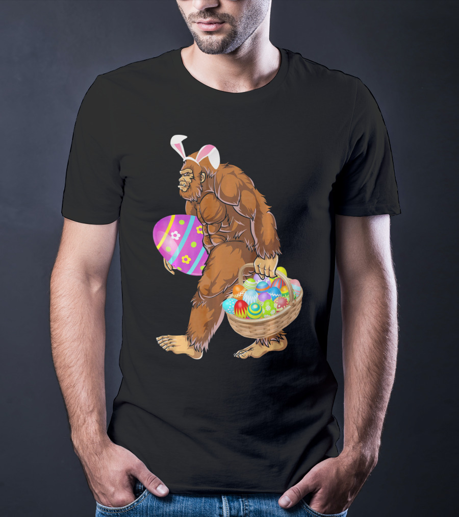 Bigfoot Easter Egg Hunt With Bunny Ears And Basket T-Shirt