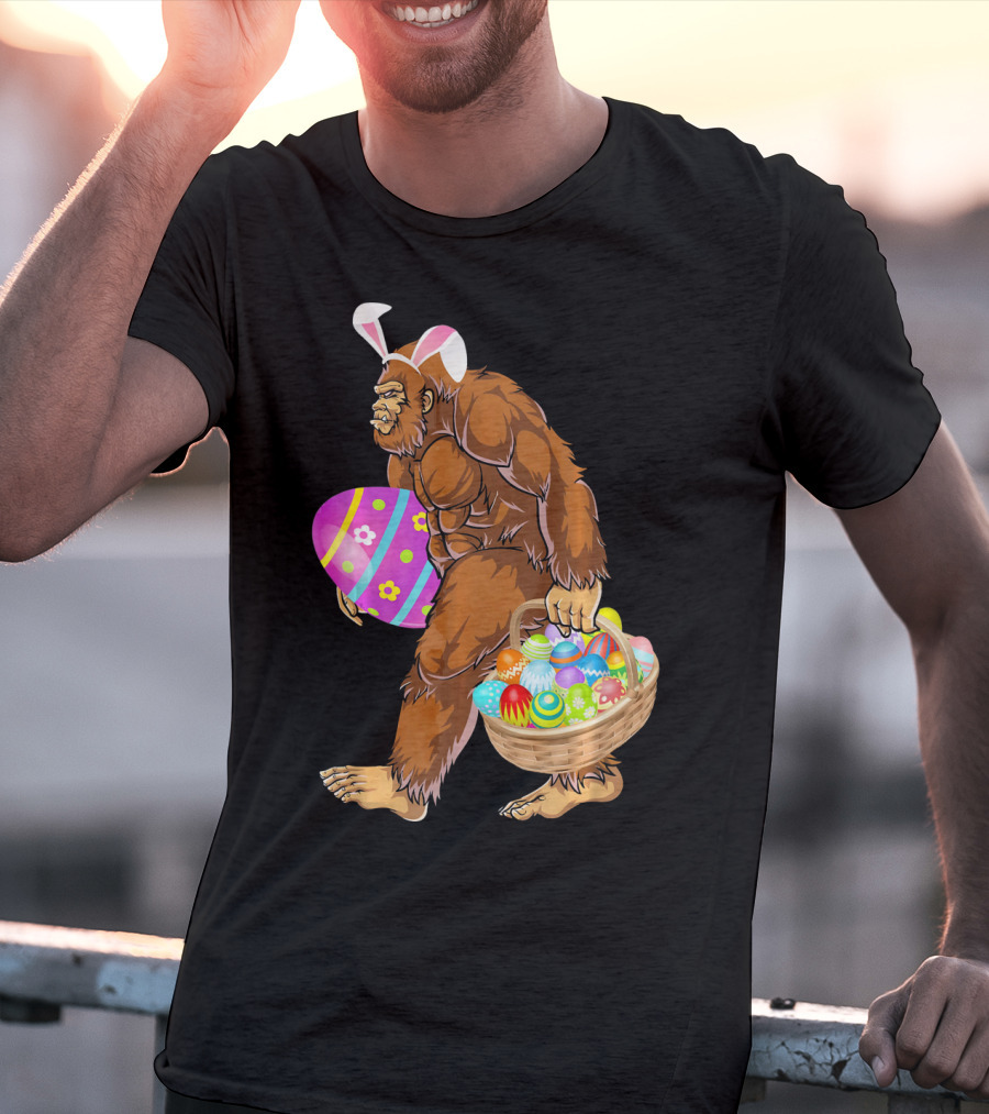 Bigfoot Easter Egg Hunt With Bunny Ears And Basket T-Shirt