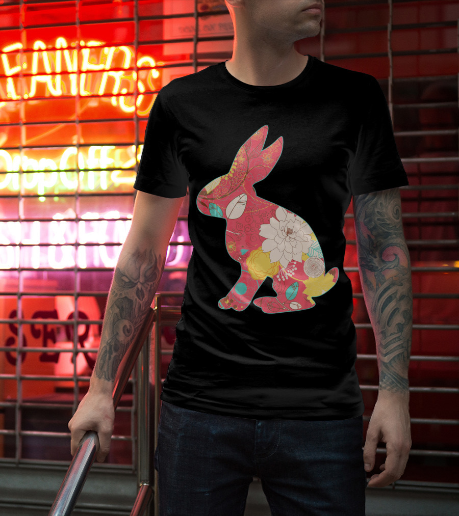 Retro Easter Bunny Vintage Floral T-Shirt