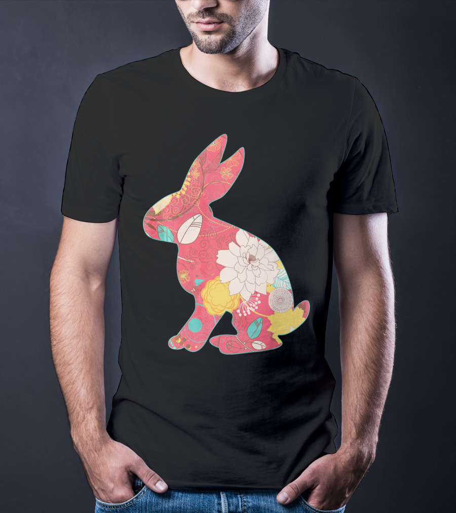 Retro Easter Bunny Vintage Floral T-Shirt