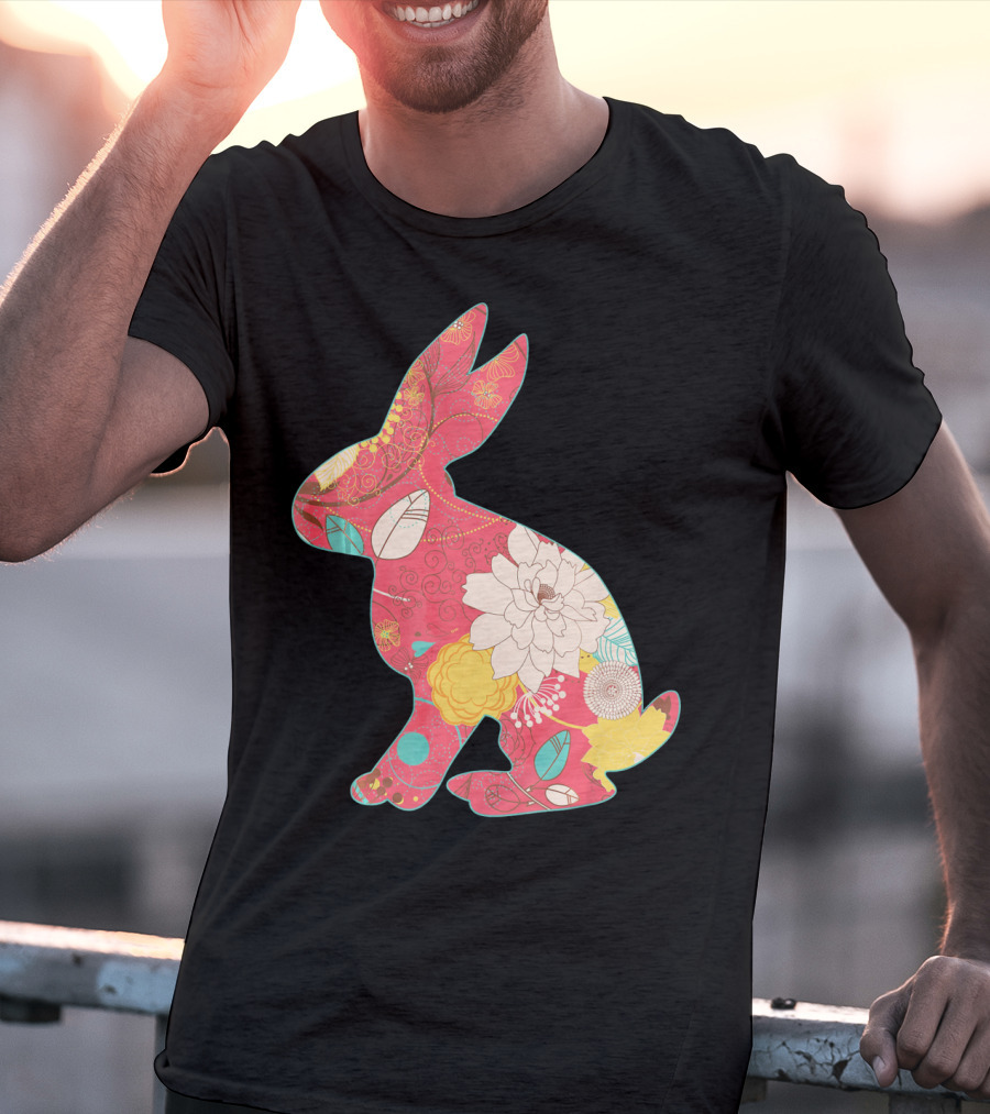 Retro Easter Bunny Vintage Floral T-Shirt