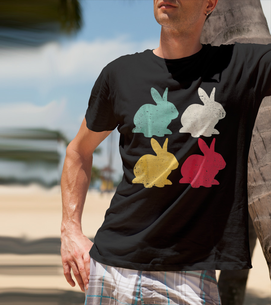 Retro Easter Bunny Rabbit Vintage Color Silhouette Quartet T-Shirt